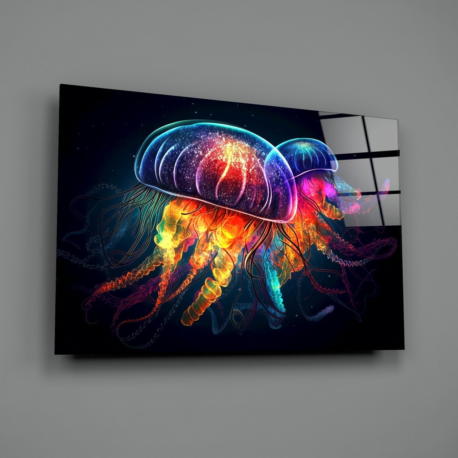 Neon Jellyfish Glass Wall Art || Designer Collection