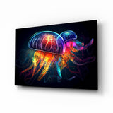 Neon Jellyfish Glass Wall Art || Designer Collection