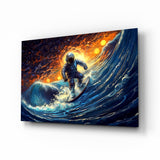 Surfing in Space Glass Wall Art || Designer Collection