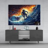 Surfing in Space Glass Wall Art || Designer Collection