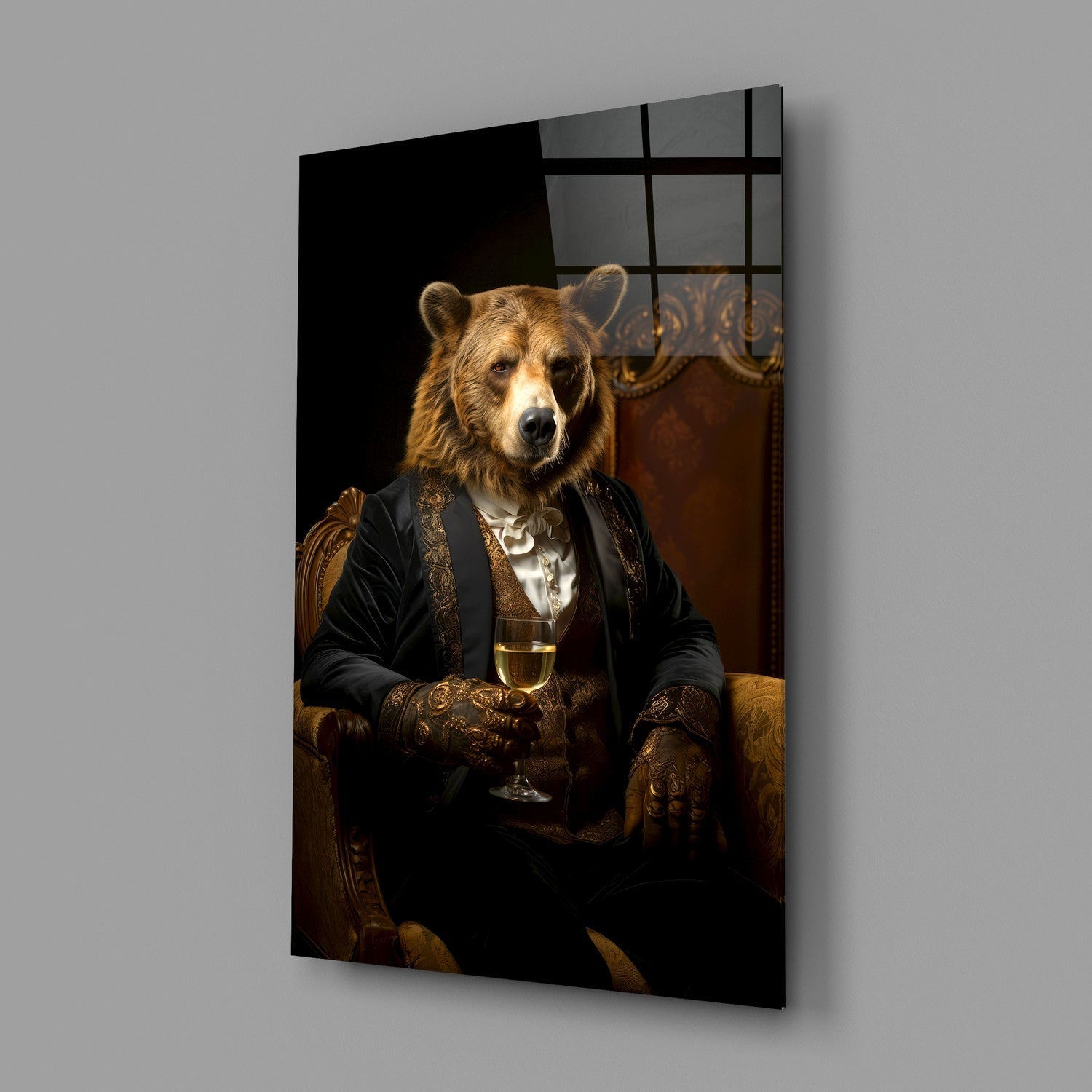 Gentleman - Bear Glass Wall Art|| Designer's Collection