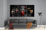 3 Wise Monkeys Glass Wall Art