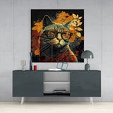 Intellectual Cat Glass Wall Art  || Designers Collection