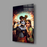 Krishna and Radha Glass Wall Art