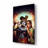 Arte de pared de vidrio de Krishna e Radha