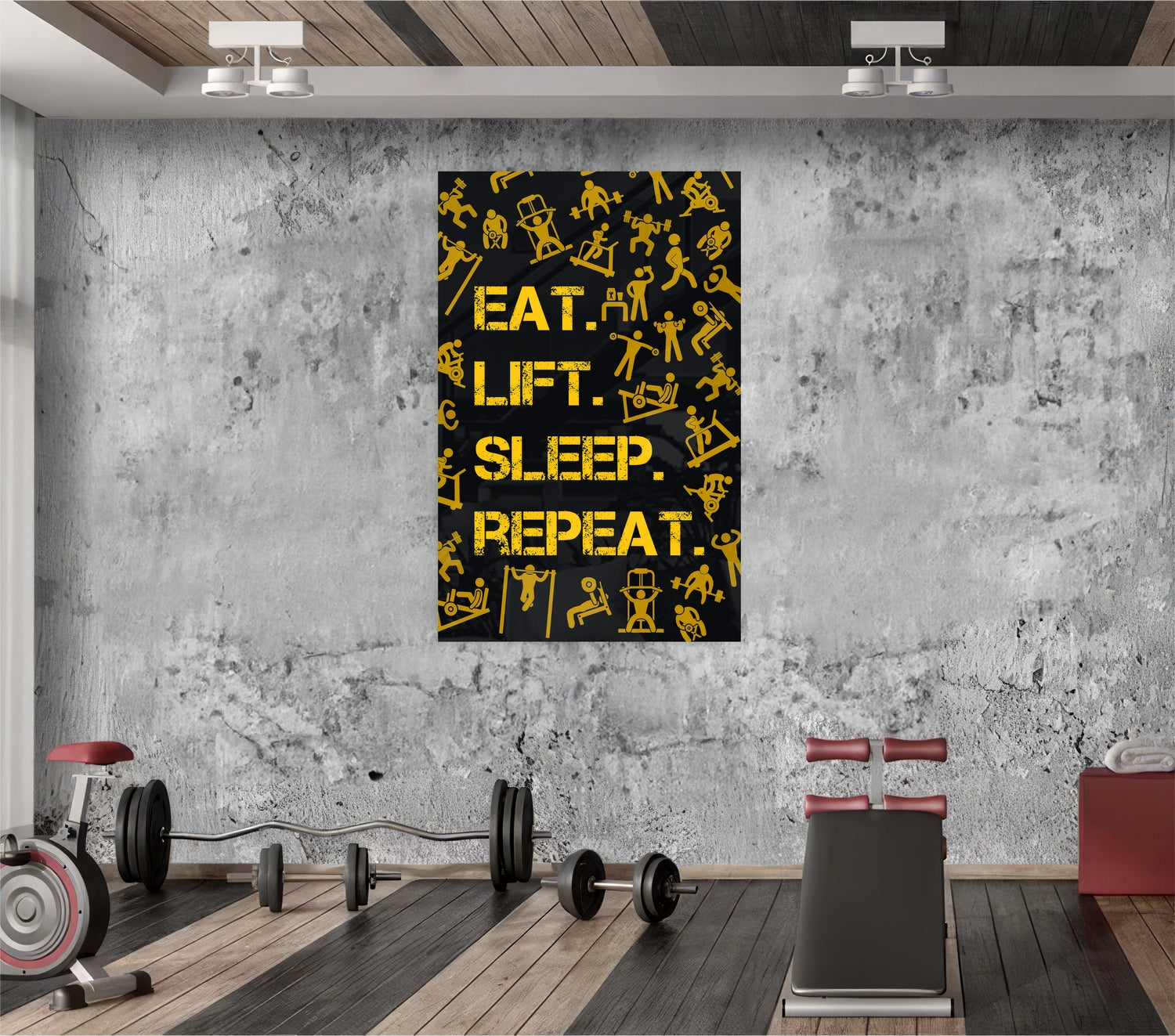 Eat, Lift, Sleep Glass Wall Art