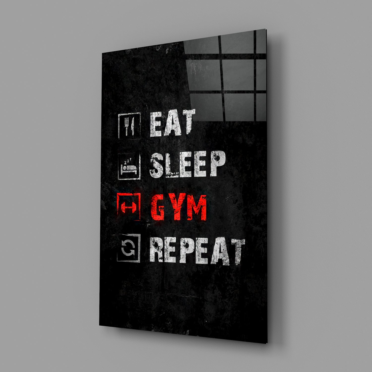 Eat, Sleep, Gym Glass Wall Art